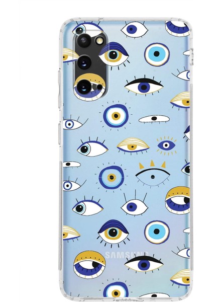 Samsung Galaxy S20 ile Uyumlu 1mm Slim Fit Nazar Boncuğu 2 Baskılı Şeffaf Silikon Kılıf