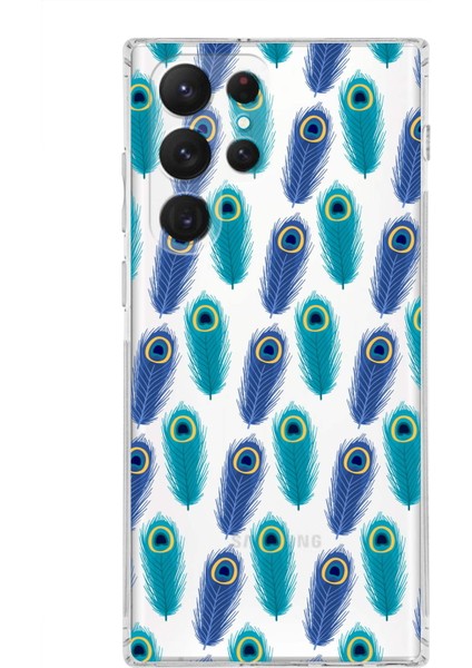 Samsung Galaxy S22 Ultra ile Uyumlu 1mm Slim Fit Nazar Boncuğu 4 Baskılı Şeffaf Silikon Kılıf