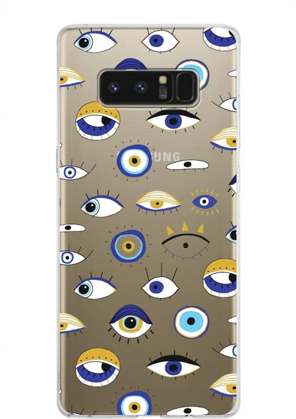 Samsung Galaxy Note 8 ile Uyumlu 1mm Slim Fit Nazar Boncuğu 2 Baskılı Şeffaf Silikon Kılıf