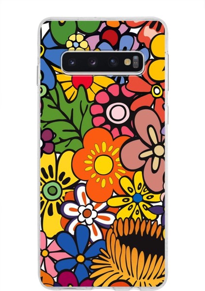 Samsung Galaxy S10 ile Uyumlu 1mm Slim Fit Retro Colors 2 Baskılı Şeffaf Silikon Kılıf
