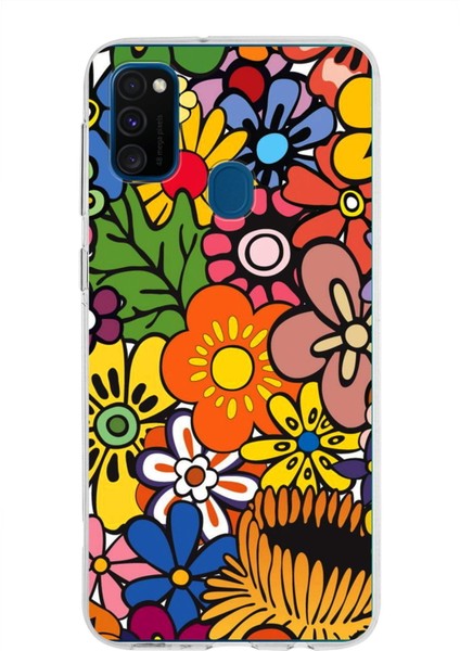 Samsung Galaxy M30S ile Uyumlu 1mm Slim Fit Retro Colors 2 Baskılı Şeffaf Silikon Kılıf