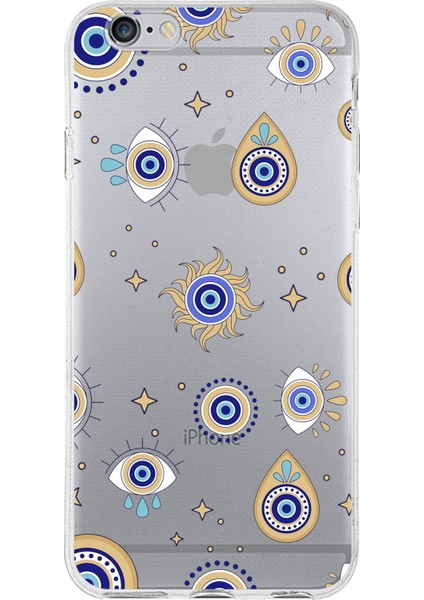 Apple iPhone 6s ile Uyumlu 1mm Slim Fit Nazar Boncuğu 5 Baskılı Şeffaf Silikon Kılıf