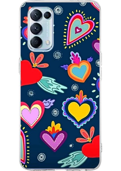 Oppo Reno 5 ile Uyumlu 1mm Slim Fit Retro Colors 3 Baskılı Şeffaf Silikon Kılıf