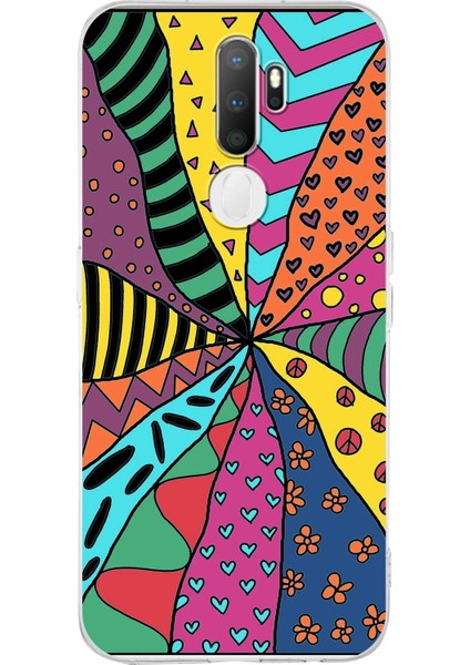 Oppo A9 2020 ile Uyumlu 1mm Slim Fit Retro Colors 4 Baskılı Şeffaf Silikon Kılıf