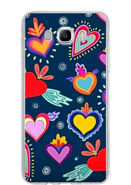 Samsung Galaxy J7 2016 ile Uyumlu 1mm Slim Fit Retro Colors 3 Baskılı Şeffaf Silikon Kılıf