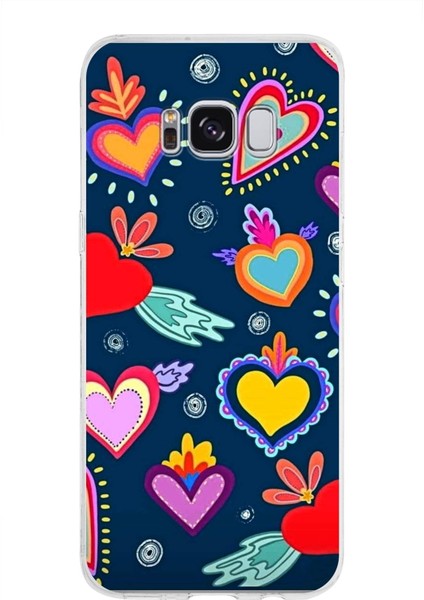 Samsung Galaxy S8 ile Uyumlu 1mm Slim Fit Retro Colors 3 Baskılı Şeffaf Silikon Kılıf