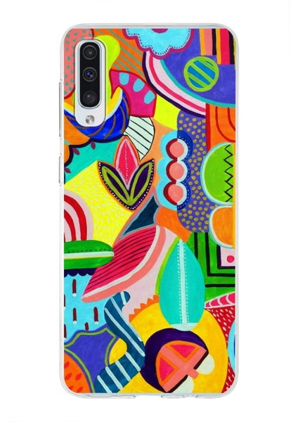 Samsung Galaxy A50 ile Uyumlu 1mm Slim Fit Retro Colors 6 Baskılı Şeffaf Silikon Kılıf