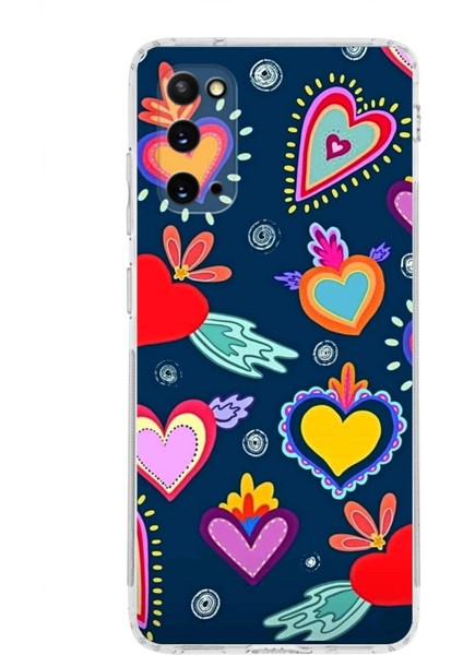 Samsung Galaxy S20 ile Uyumlu 1mm Slim Fit Retro Colors 3 Baskılı Şeffaf Silikon Kılıf