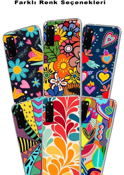 Samsung Galaxy S20 ile Uyumlu 1mm Slim Fit Retro Colors 3 Baskılı Şeffaf Silikon Kılıf