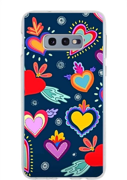 Samsung Galaxy S10E ile Uyumlu 1mm Slim Fit Retro Colors 3 Baskılı Şeffaf Silikon Kılıf