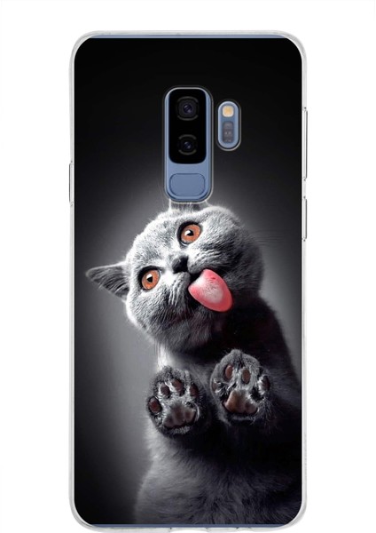 Samsung Galaxy S9 Plus ile Uyumlu 1mm Slim Fit Kedi 3 050C Baskılı Şeffaf Silikon Kılıf