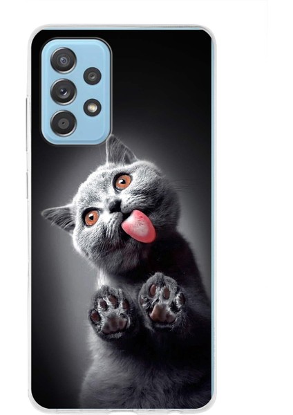 Samsung Galaxy A52S ile Uyumlu 1mm Slim Fit Kedi 3 050C Baskılı Şeffaf Silikon Kılıf