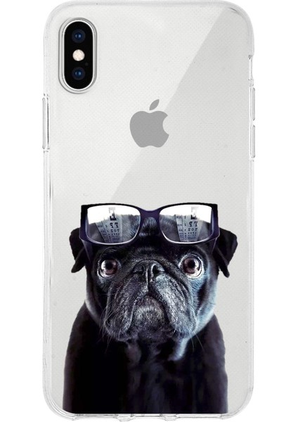 Apple iPhone Xs ile Uyumlu 1mm Slim Fit Köpek 2 050F Baskılı Şeffaf Silikon Kılıf
