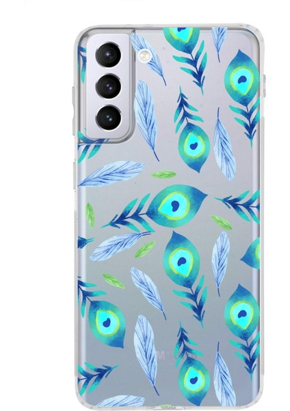 Samsung Galaxy S21 Plus ile Uyumlu 1mm Slim Fit Nazar Boncuğu 3 Baskılı Şeffaf Silikon Kılıf
