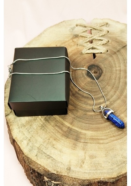 Lapis Lazoli Doğal Taşı Zincirli El Yapımı Tasarımlı Kolye Uç: 3,5 cm Zincir: 20 cm Kutulu fırsatları