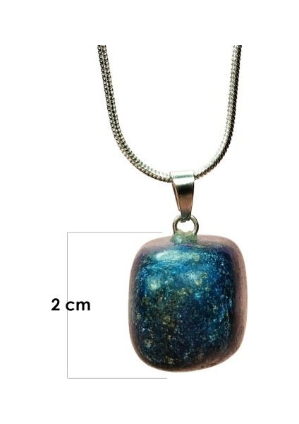 Lapis Lazuri Doğal Taşı Zincirli El Yapımı Kolye Uç: 2 cm Zincir: 20 cm Kutulu