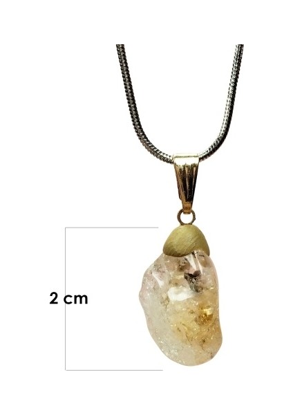 Sitrin Doğal Taşı Zincirli El Yapımı Kolye Uç: 2 cm Zincir: 20 cm Kutulu