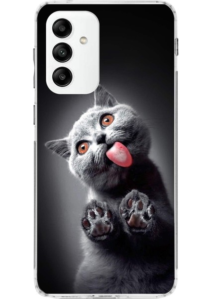 Samsung Galaxy A04S ile Uyumlu 1mm Slim Fit Kedi 3 050C Baskılı Şeffaf Silikon Kılıf
