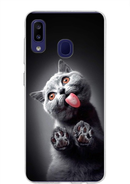 Samsung Galaxy M10S ile Uyumlu 1mm Slim Fit Kedi 3 050C Baskılı Şeffaf Silikon Kılıf