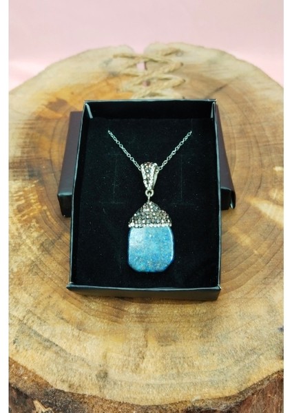 Lapis Doğal Taşı Zincirli El Yapımı Kolye Uç: 3 cm Zincir: 20 cm Kutulu fırsatları