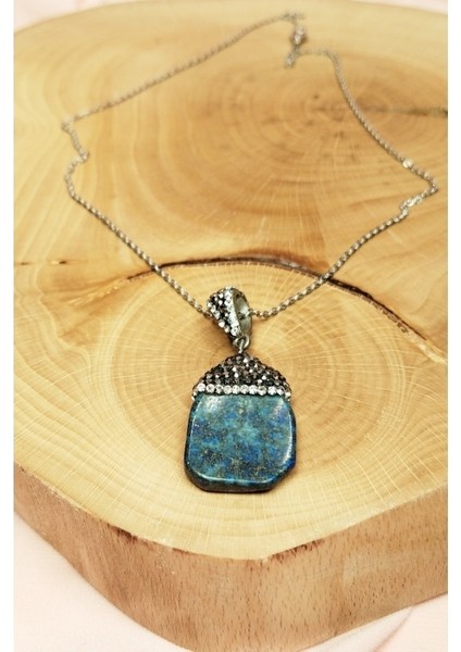 Lapis Doğal Taşı Zincirli El Yapımı Kolye Uç: 3 cm Zincir: 20 cm Kutulu indirimleri