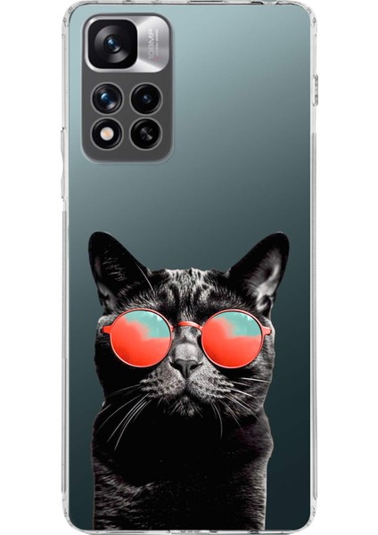 Xiaomi Redmi Note 11 Pro Plus ile Uyumlu 1mm Slim Fit Kedi 4 050D Baskılı Şeffaf Silikon Kılıf
