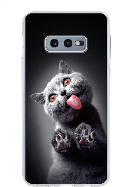 Samsung Galaxy S10E ile Uyumlu 1mm Slim Fit Kedi 3 050C Baskılı Şeffaf Silikon Kılıf