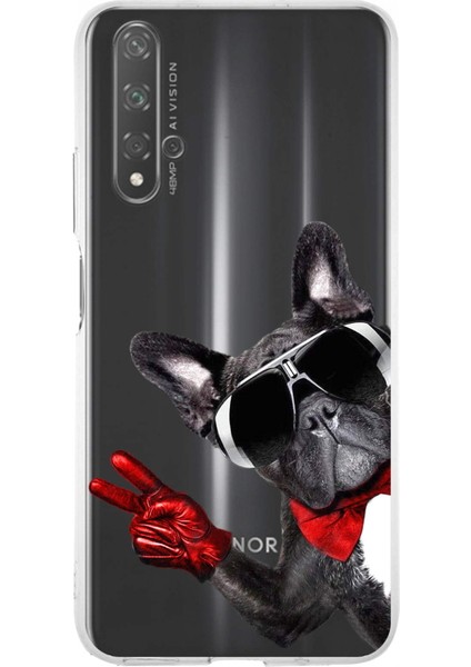 Huawei Honor 20 ile Uyumlu 1mm Slim Fit Köpek 2 050E Baskılı Şeffaf Silikon Kılıf