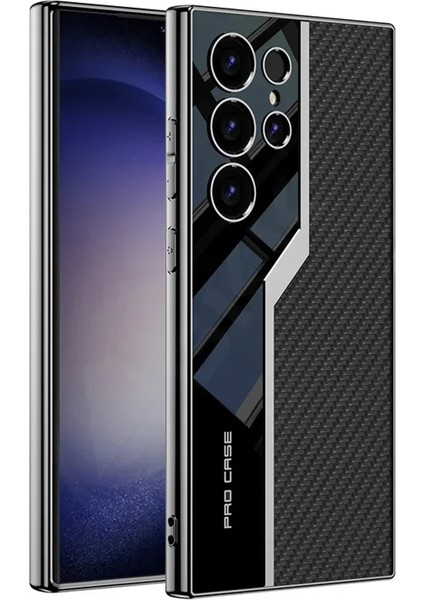 Samsung Galaxy S24 ile Uyumlu Lüks Karbon Kaplama Metal Görünümlü 1mm Çıkıntılı Kamera Koruma Iç Karbon Yüzeyli Magsafe ile Uyumlu Galaxy S24 Kılıf Karbon
