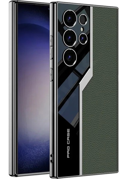 Samsung Galaxy S24 ile Uyumlu Lüks Deri Kaplama Metal Görünümlü 1mm Çıkıntılı Kamera Koruma Iç Karbon Yüzeyli Magsafe ile Uyumlu Galaxy S24 Kılıf Yeşil