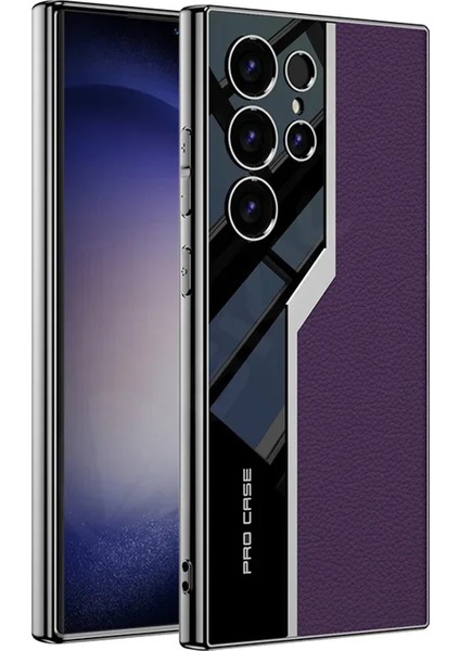 Samsung Galaxy S24 ile Uyumlu Lüks Deri Kaplama Metal Görünümlü 1mm Çıkıntılı Kamera Koruma Iç Karbon Yüzeyli Magsafe ile Uyumlu Galaxy S24 Kılıf Mor