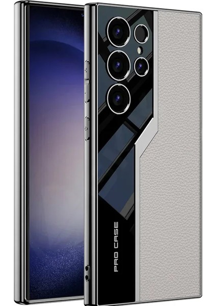 Samsung Galaxy S24 ile Uyumlu Lüks Deri Kaplama Metal Görünümlü 1mm Çıkıntılı Kamera Koruma Iç Karbon Yüzeyli Magsafe ile Uyumlu Galaxy S24 Kılıf Taş Rengi