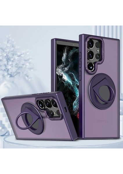 Samsung Galaxy S24 ile Uyumlu Kılıf 360° Dönen Magstand Kılıf Yüzüklü Parmak Geçmeli Stand Olabilen 2mm Çıkıntı Kamera Koruma Magsafe ile Uyumlu Matte Ring Kapak Purple fiyatları