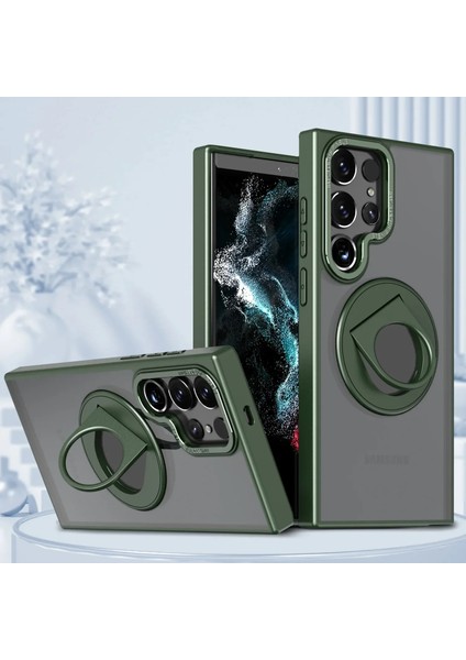 Samsung Galaxy S24 ile Uyumlu Kılıf 360° Dönen Magstand Kılıf Yüzüklü Parmak Geçmeli Stand Olabilen 2mm Çıkıntı Kamera Koruma Magsafe ile Uyumlu Matte Ring Kapak Green fiyatları