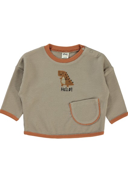 Erkek Bebek Sweatshirt 6-18 Ay Koyu Bej