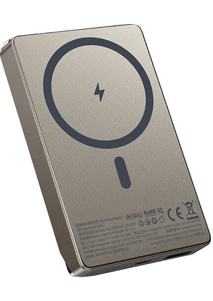 Kablosuz Magsafe Powerbank Wiwu WI-P020 Ultra-Thin Explore Serisi LED Göstergeli 15W 10000MAH Gold