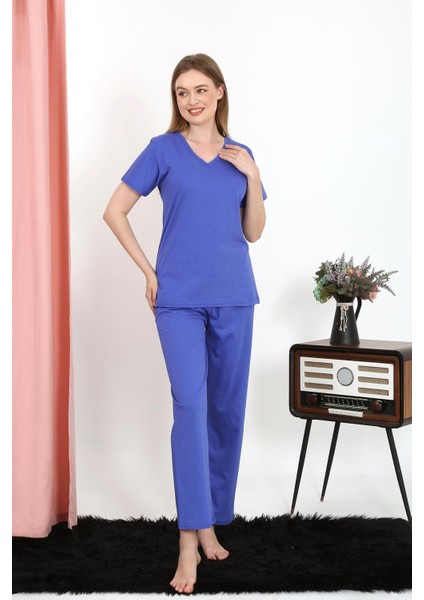 Kadın Kısa Kol Pamuk Penye Pijama Takım Saks 4213 fiyatları