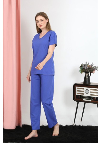 Kadın Kısa Kol Pamuk Penye Pijama Takım Saks 4213 fırsatları