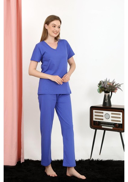 Kadın Kısa Kol Pamuk Penye Pijama Takım Saks 4213 indirimleri