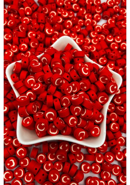 10MM Türk Bayrağı Figür Fimo Boncuk Takı Yapımı Bead (100 Adet)