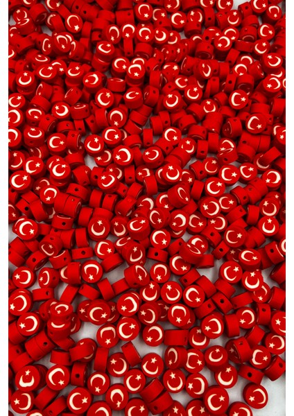 10MM Türk Bayrağı Figür Fimo Boncuk Takı Yapımı Bead (100 Adet)