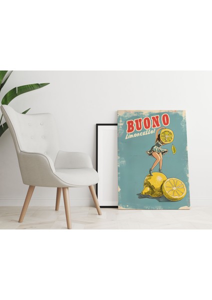 Limoncello Likörü Retro Dekoratif Kanvas Tablo - Cafe Dekor - Salon ve Mutfak Için Duvar Dekoru