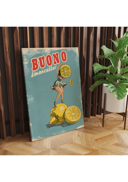 Limoncello Likörü Retro Dekoratif Kanvas Tablo - Cafe Dekor - Salon ve Mutfak Için Duvar Dekoru