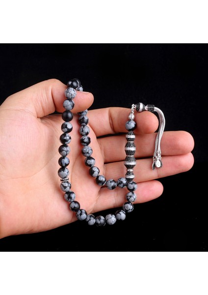 Zirkon Taşlı Gümüş Püsküllü Karlı Obsidyen Taşı Tesbih fiyatları