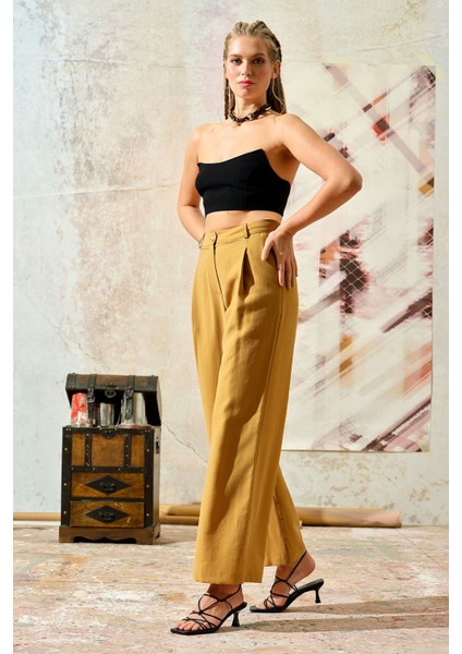 Wide Leg Viscon Pantolon Safran