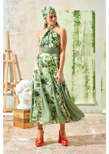 Palmiyeli Elbise Yeşil