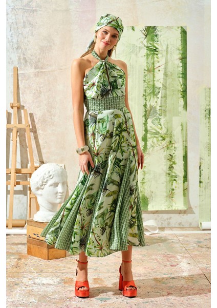 Palmiyeli Elbise Yeşil fiyatları