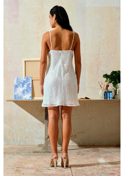 Payetli Degaje Elbise Beyaz fırsatları