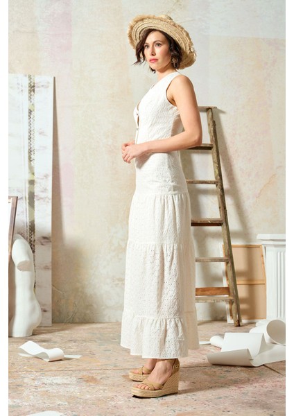 Brodeli Etek Ekru modelleri