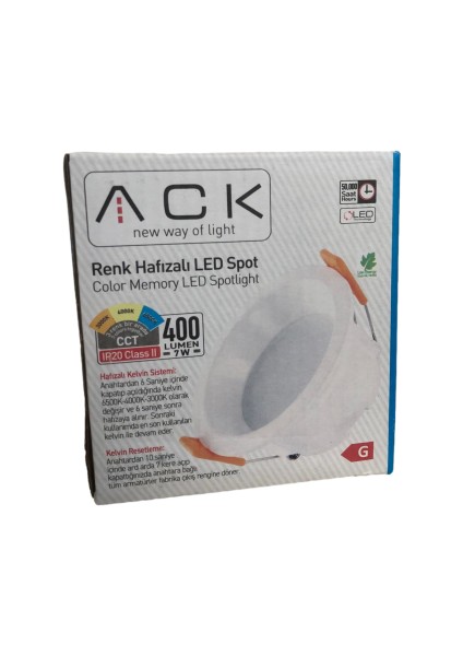 Ack LED Panel Spot 7W Cob 3000-4000-6500K 400LM Beyaz Kasa